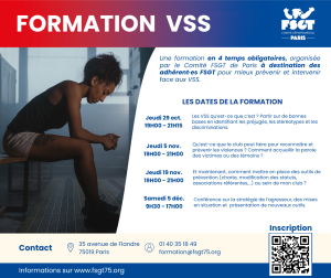 Formation Violence sexuelles et sexistes par le Comité FSGT de Paris novembre, décembre 2026